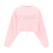 Boxy Logo Sweatshirt met Bloemenborduursel Marni , Pink , Dames