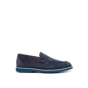 Blauwe Leren Loafers Elegant Gesloten Platte Schoenen Casadei , Blue ,...