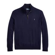 Blauwe Wollen Trui met Mock Hals Polo Ralph Lauren , Blue , Heren