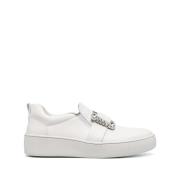 Witte Leren Gesp Trainers Sergio Rossi , White , Dames