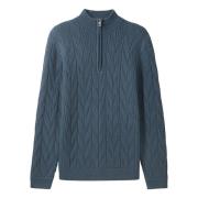 Gestructureerde Cable Knit Troyer Trui Blauw Tom Tailor , Blue , Heren