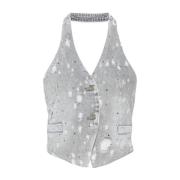 Grijze Rhinestone Vest Jas Liu Jo , Gray , Dames