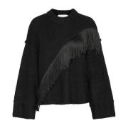 Fringe Detail Gebreide Trui Meteoriet Karen by Simonsen , Black , Dame...