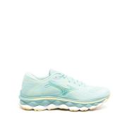 Blauwe Gebreide Sneakers met Geperste Details Mizuno , Blue , Dames