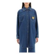 Teddy Bear Denim Overshirt Vrouwen Moschino , Blue , Dames