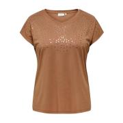 Paillet V-hals T-shirt in Arganolie Only Carmakoma , Brown , Dames