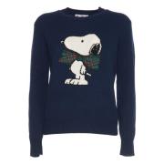 Blauwe Snoopy Print Gebreide Trui MC2 Saint Barth , Blue , Dames