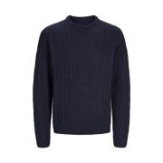 Blauwe Kabeltrui Nachtblauw Jack & Jones , Blue , Heren