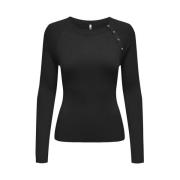 Knoopdetail Zwart O-Hals Top Only , Black , Dames