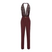 Rode Broek met Geborduurde Top Elisabetta Franchi , Red , Dames