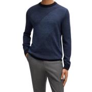 Blauwe Trui met Jacquard Motief Hugo Boss , Blue , Heren