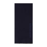 Navy Blauw Wol Logo Sjaal Emporio Armani , Blue , Heren