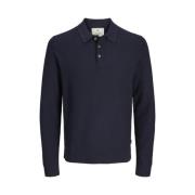 Blauwe Gebreide Polo LS Nachtblauw Jack & Jones , Blue , Heren