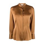 Bruine Zijden Lange Mouw Casual Blouse Vince , Brown , Dames