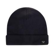 Navy Logo-Patch Beanie Emporio Armani , Blue , Heren