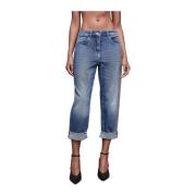 Boyfriend Jeans met Gouden Laminaat Patrizia Pepe , Blue , Dames