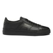 Heren leren dubbele gesp sneaker Santoni , Black , Heren