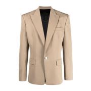 Beige Wol Blazer Balmain , Beige , Heren