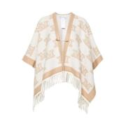 Monogram Patroon Cape met Broche Detail Max Mara , Beige , Dames