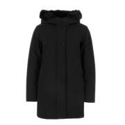 Zwarte Waterdichte Donsjas met Capuchon Woolrich , Black , Dames