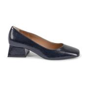 Navy Leren Vierkante Neus Hakken Pumps 19v69 Italia , Blue , Dames