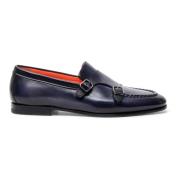 Heren leren dubbele gesp loafer Santoni , Blue , Heren