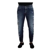 Blauwe Wassing Slim Fit Jeans Dolce & Gabbana , Blue , Heren