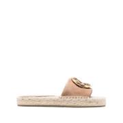 Beige Leren Espadrille Slide Muilezels Tory Burch , Beige , Dames