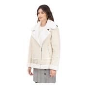 Natuurlijke Bikerjas met Nepbont ViCOLO , Beige , Dames