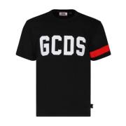 Zwart T-shirt met Logo Print en Rode Streep Gcds , Black , Heren