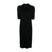 Zwarte Wol Midi Jurk met Gerimpelde Hoge Hals Calvin Klein , Black , D...