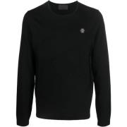 Zwarte Wol Ronde Hals Pullover Philipp Plein , Black , Heren