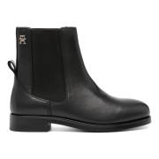 Zwarte Leren Enkellaarzen Tommy Hilfiger , Black , Dames