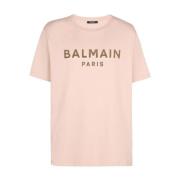 Flock & Foil Beige T-Shirt Balmain , Beige , Heren