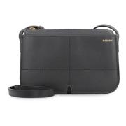 Leren Crossbody Tas met Voorvak Burberry , Black , Dames