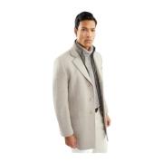 Slim Fit Dubbele Jas met Herringbone Patroon Fay , Beige , Heren