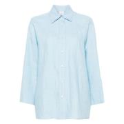 Blauwe Linnen Casual Overhemd met Lange Mouwen Eleventy , Blue , Dames