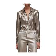 Gelamineerde Georgette Shirt - Goud Patrizia Pepe , Yellow , Dames