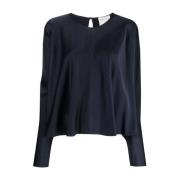 Elegante Blauwe Zijden Ronde Hals Blouse Forte Forte , Blue , Dames