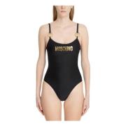 Strandkleding met Iconische Logoprint Moschino , Black , Dames