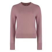 Kasjmier Crew-neck Sweater Geribde Randen Vince , Pink , Dames