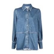 Blauwe Denim Overhemd Lange Mouw Ganni , Blue , Dames