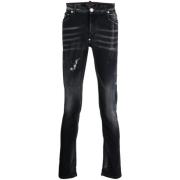 Zwarte Straight Denim Broek Philipp Plein , Black , Heren