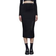 Zwarte Midi Rok met Vliegdetaillering Patrizia Pepe , Black , Dames