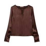 Ronde hals shirt met T-gesp Twinset , Brown , Dames