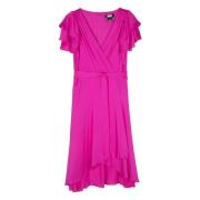 Blauwe Midi Jurk met Dubbele Ruche Dkny , Pink , Dames