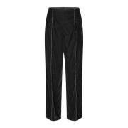 Luxe Zwarte Velours Wijde Pijp Broek Masai , Black , Dames