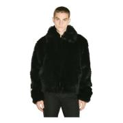 Faux Fur Jas met Achterlogo 032c , Black , Heren