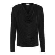 Elegante Gedrapeerde Jersey Blouse Zwart Kaffe , Black , Dames