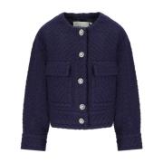 Blauwe Gouveau Wolmix Crop Jas Essentiel Antwerp , Blue , Dames